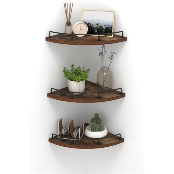 Floating Corner Shelf Wall Mount, Set of 3 Rustic Wood Corner Wall Shelves - Picture 7 of 7